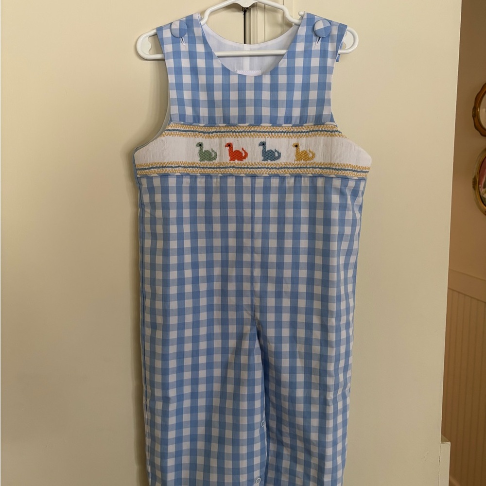 Blue and White Gingham Bodysuit with Embroidered Trim